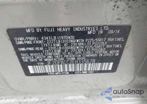 2014 Subaru Xv Crosstrek 2.0I Premium from USA, damaged, VIN JF2GPACC2EH335678